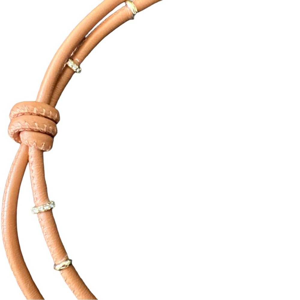 WhiteHouseBlack Market Tan/Camel Color Genuine Leather Gold Tone Lariat Necklace - Picture 3 of 4